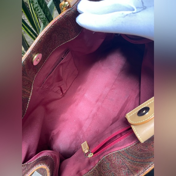 ETRO Burgundy Paisley Shoulder Bag M/L Tote AUTHENTIC NO CALL OUTS! - Picture 9 of 13